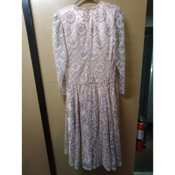 Vintage floral lace MIDI peach formal Denise wedding dress women's 12 - Picture 4 of 16